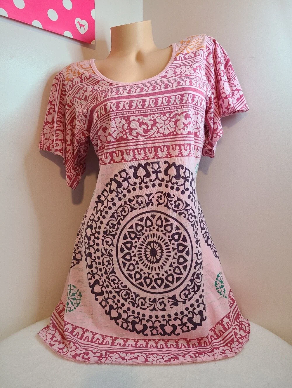 Free People Cotton Jersey Mandala Flutter Babydoll Mini Dress Size Lg